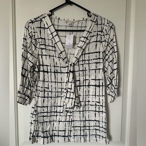 Banana Republic White & Black Top with Tie Neck